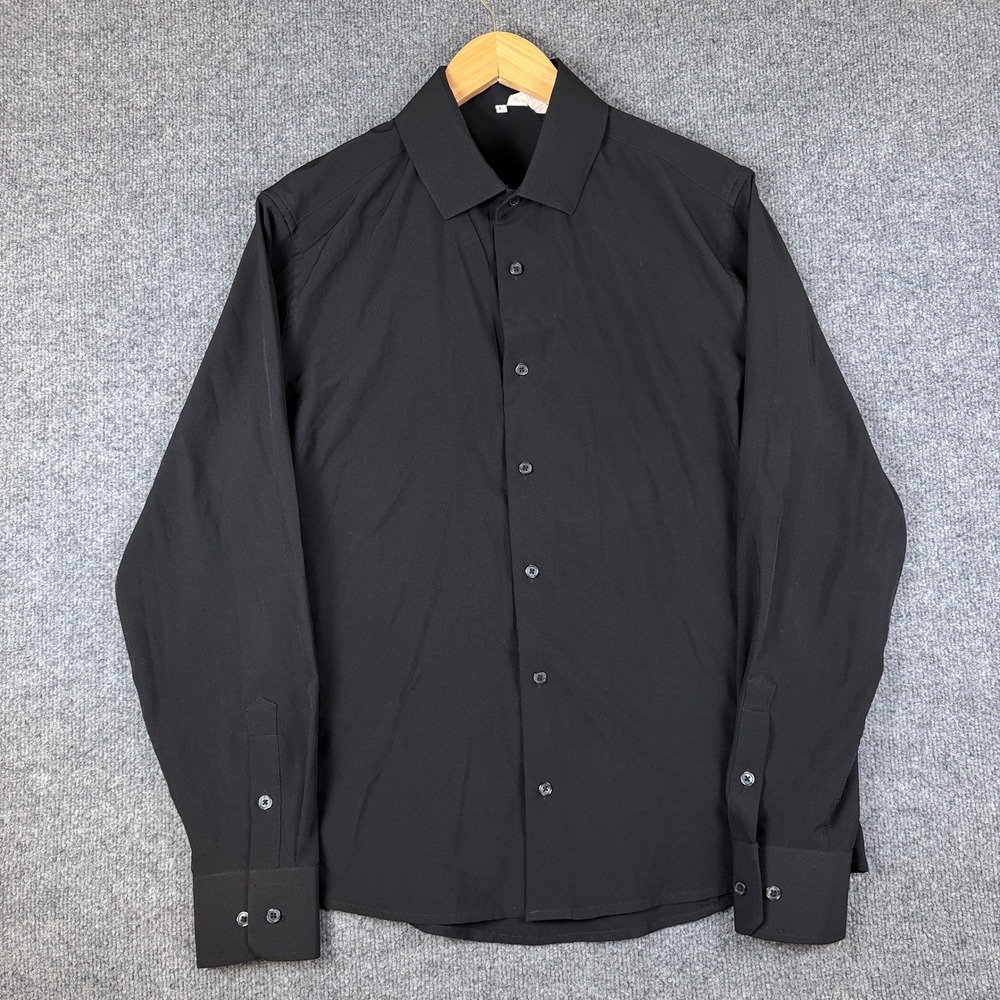 State & Liberty Shirt Mens L Solid Black Stretch Button Up Dress The Von
